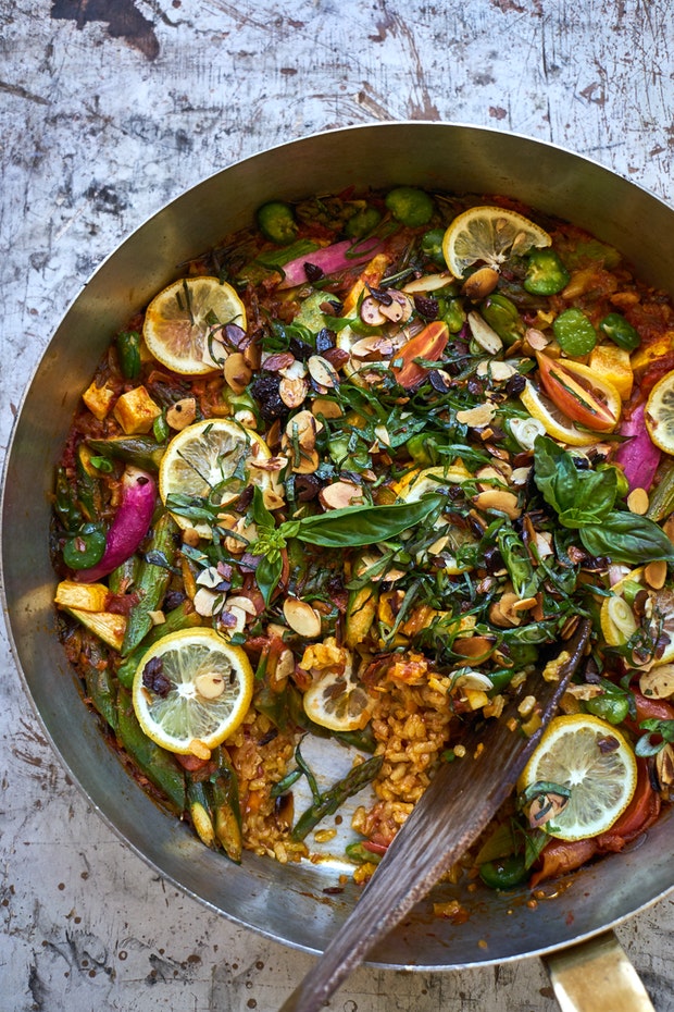 An Amazing Vegetarian Paella Served in Skillet